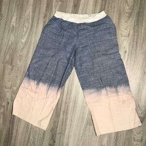 Illia Linen Wide LEg Crop Pants BLue Ivory Womens 4